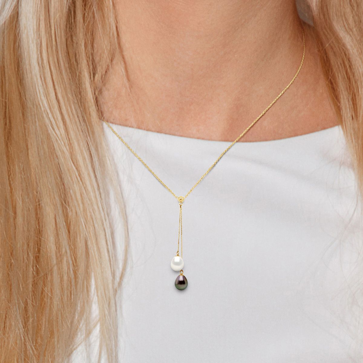 Perlen-Lariat-Halskette in Gold