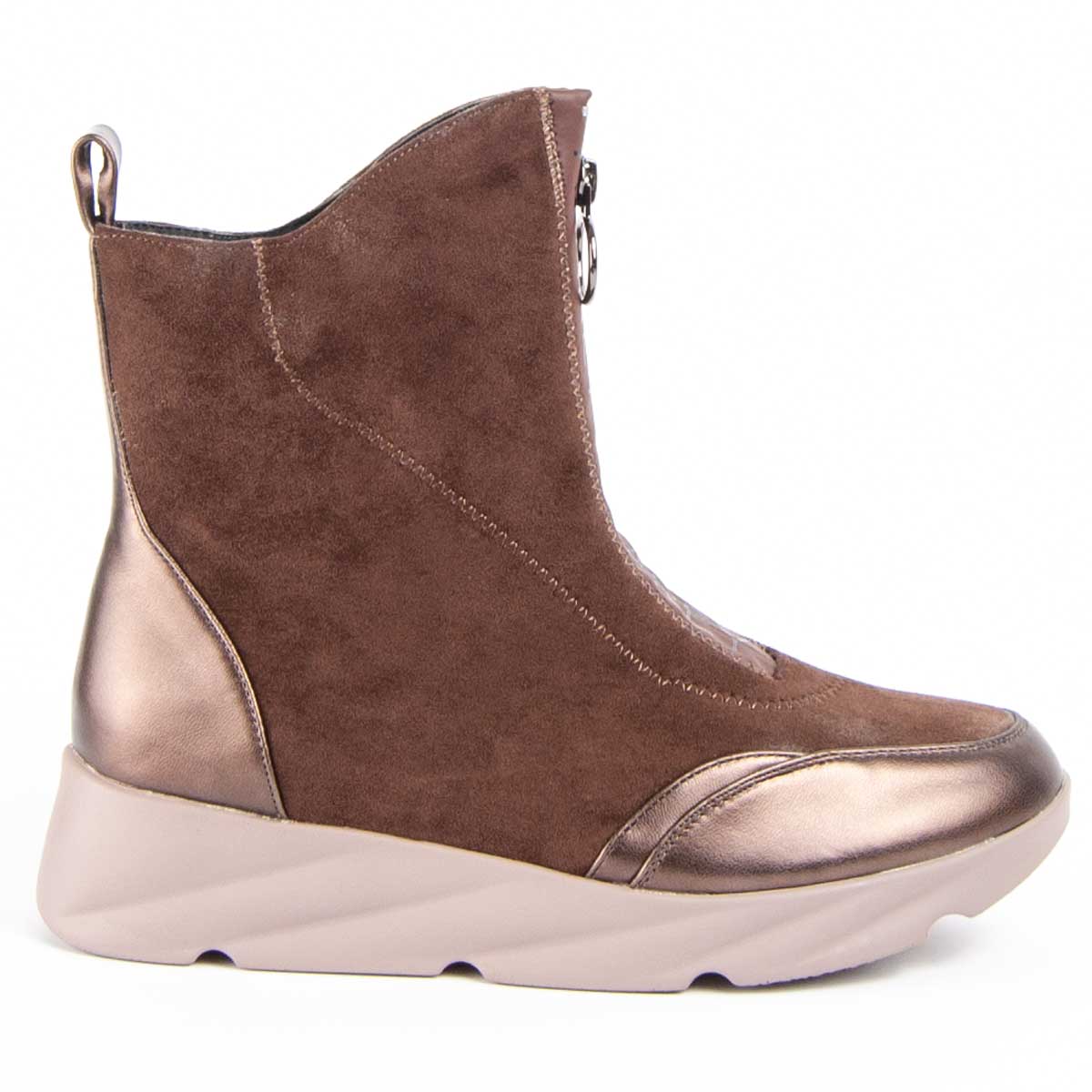 Suede-Keilstiefeletten mit Front-Reißverschluss