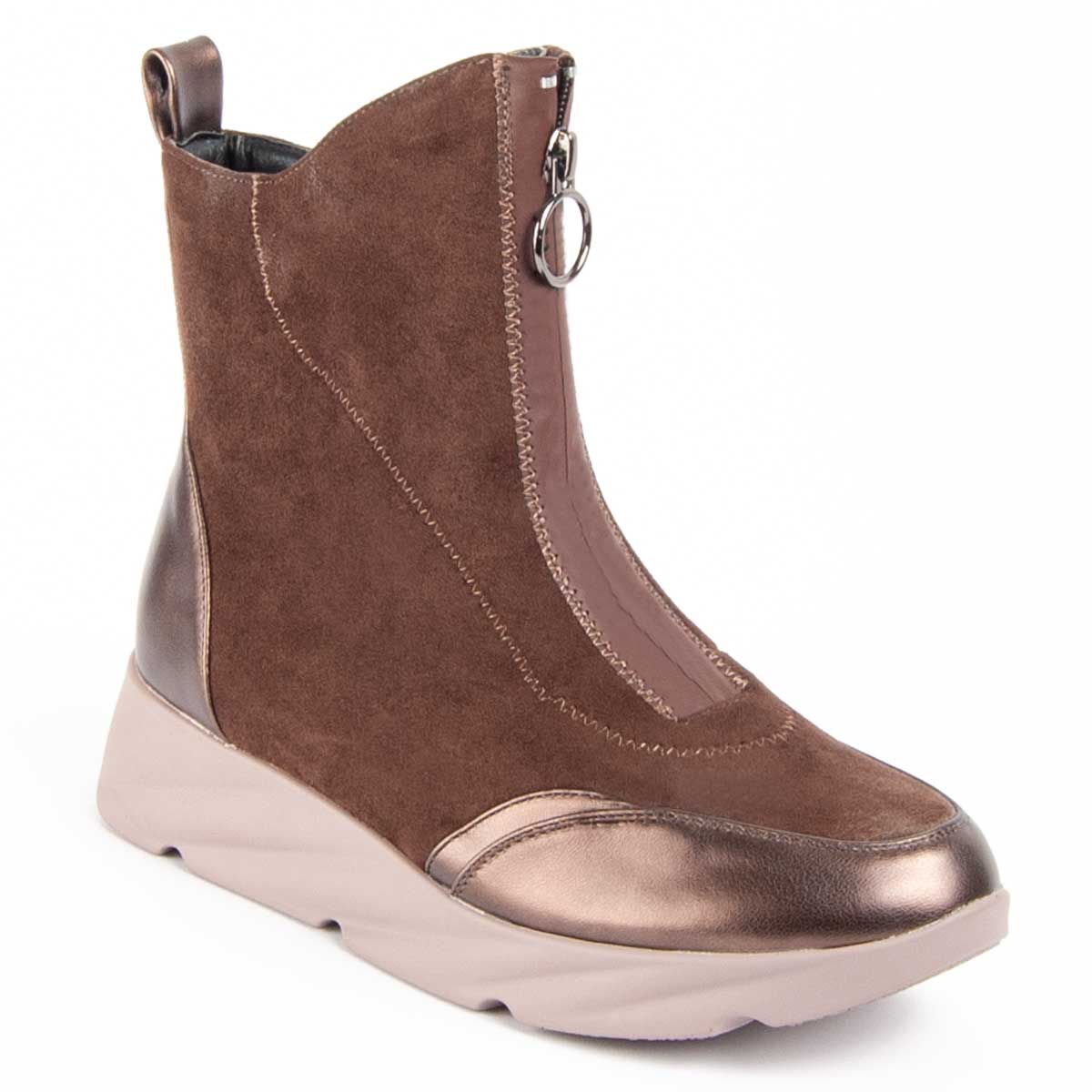 Suede-Keilstiefeletten mit Front-Reißverschluss