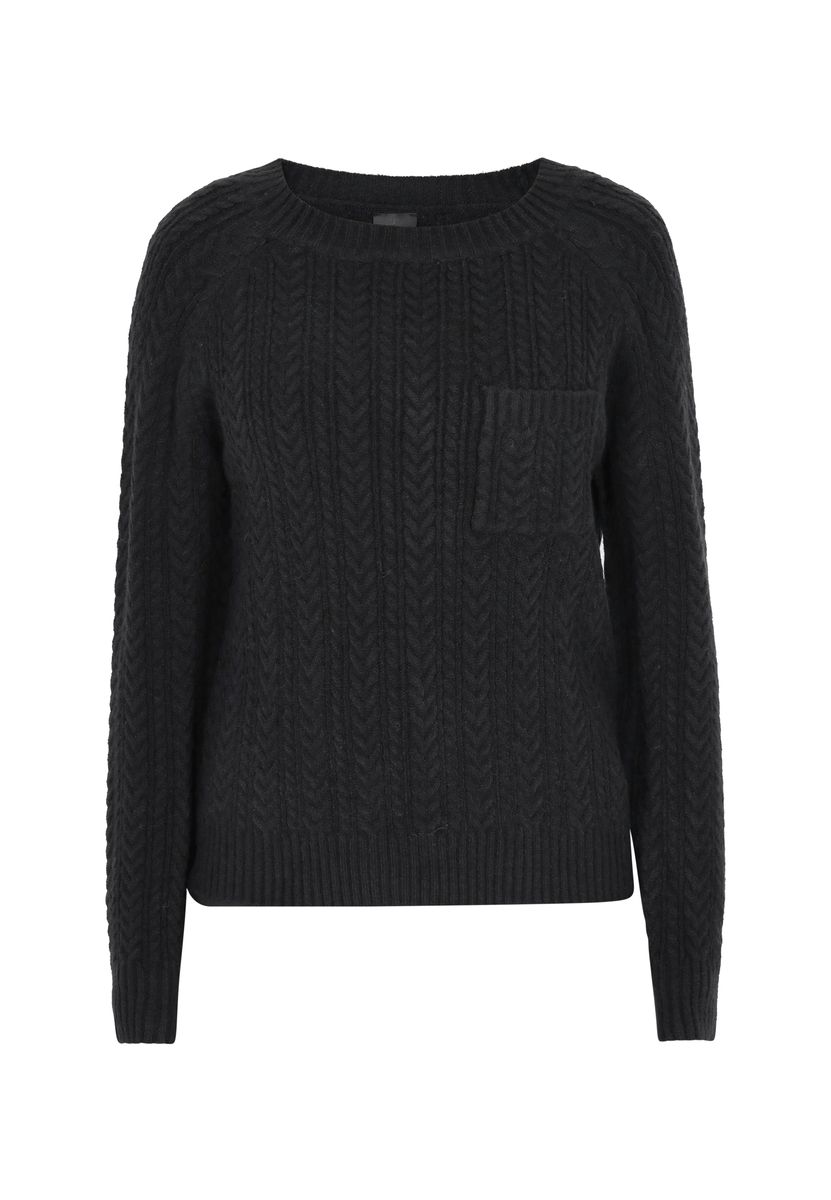 Zopfstrickpullover mit Brusttasche