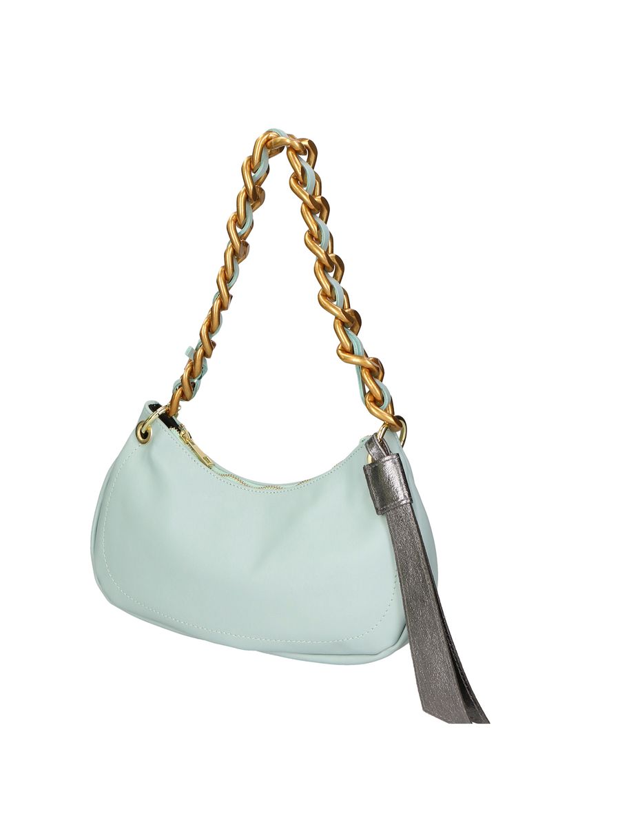 Halbmond-Lederhandtasche mit Kettenriemen