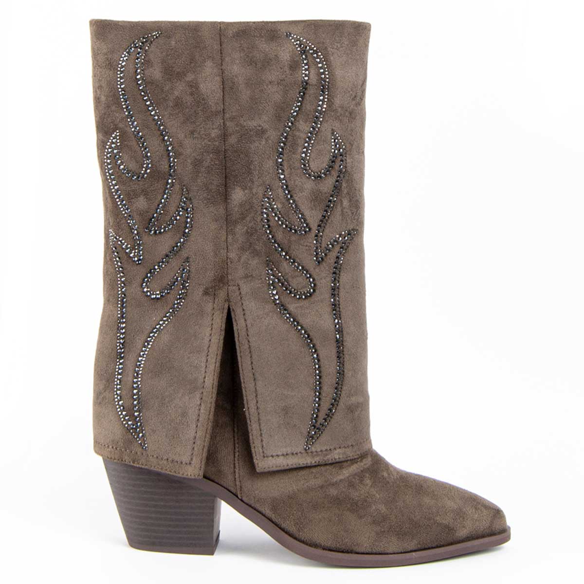 Gamaschenstiefel mit Strass-Flammen-Verzierung