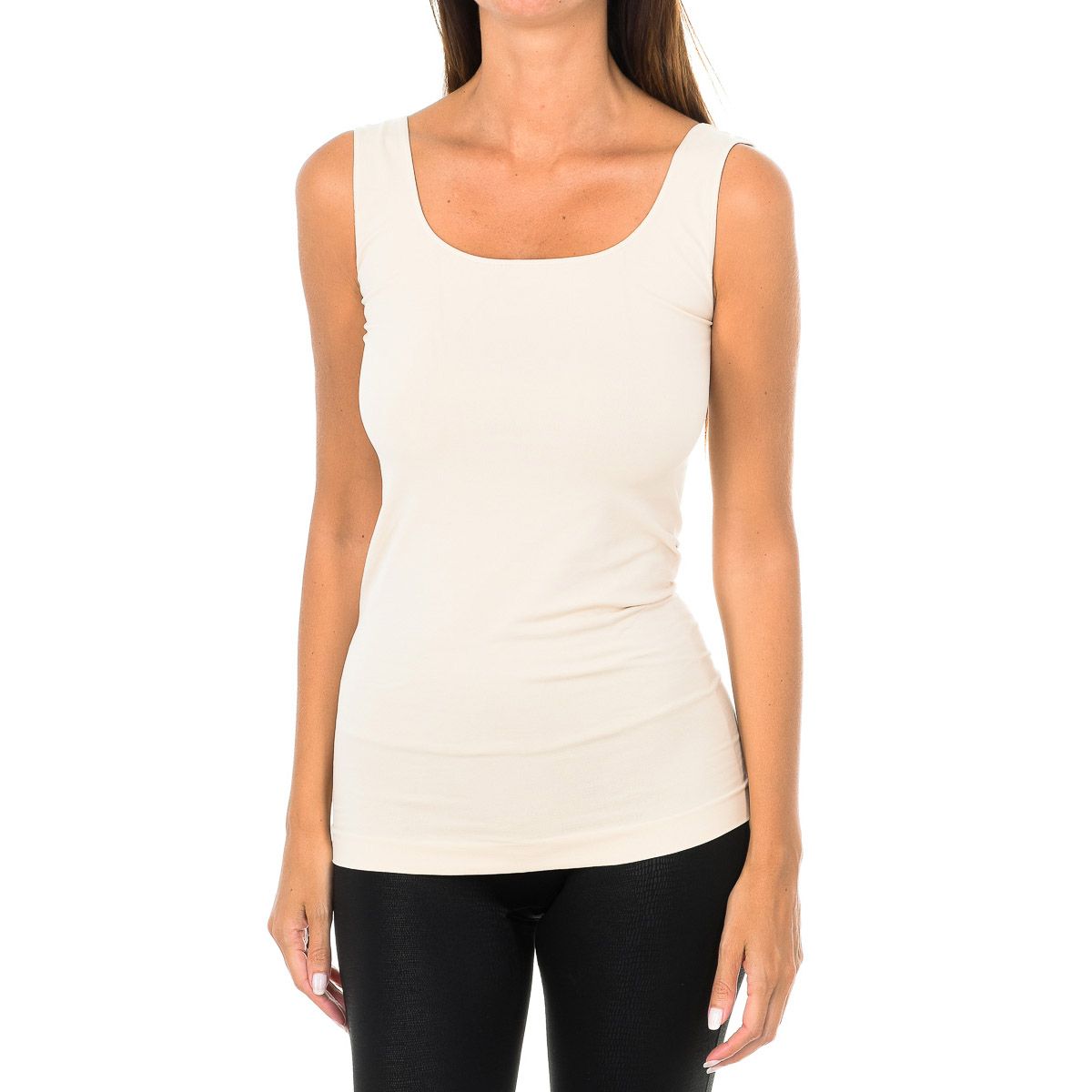 Nahtloses Mikrofaser-Tanktop mit Rundhalsausschnitt