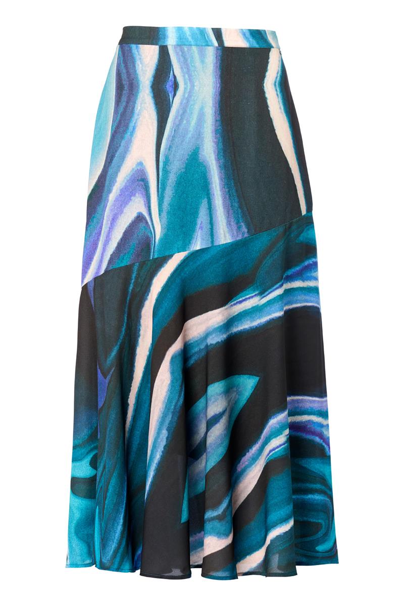 Ausgestellter Midirock mit Oil-Print