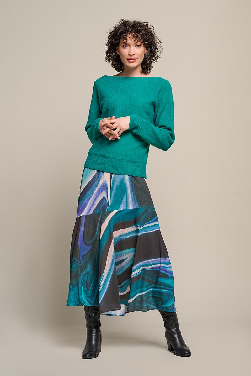 Ausgestellter Midirock mit Oil-Print