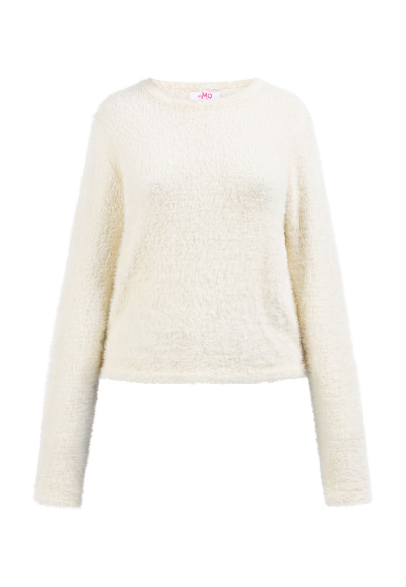 Flauschiger Strickpullover mit Rundhals