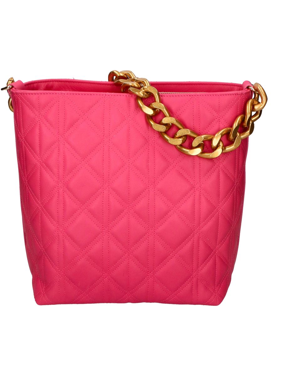 Gesteppte Leder-Schultertasche mit Kette