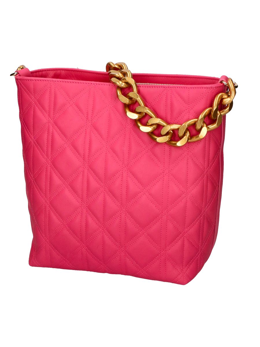 Gesteppte Leder-Schultertasche mit Kette