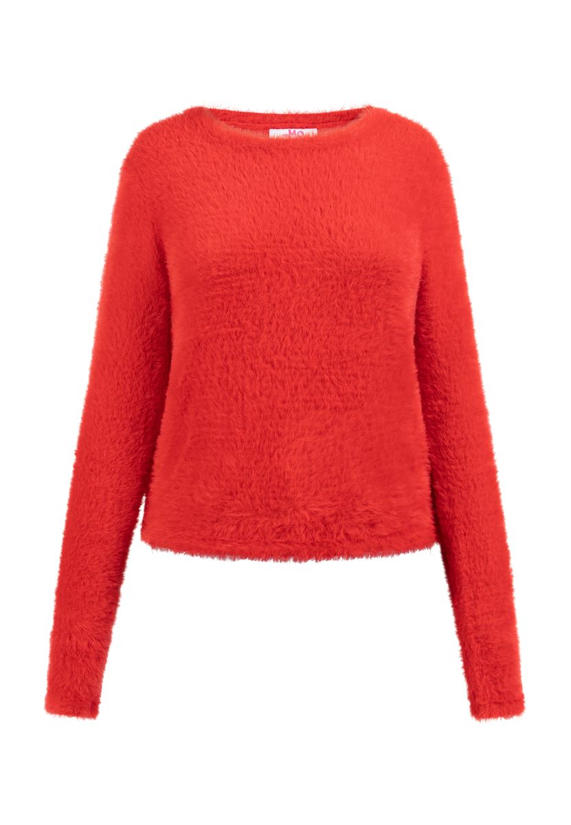 Flauschiger Eyelash-Strickpullover mit Rundhals