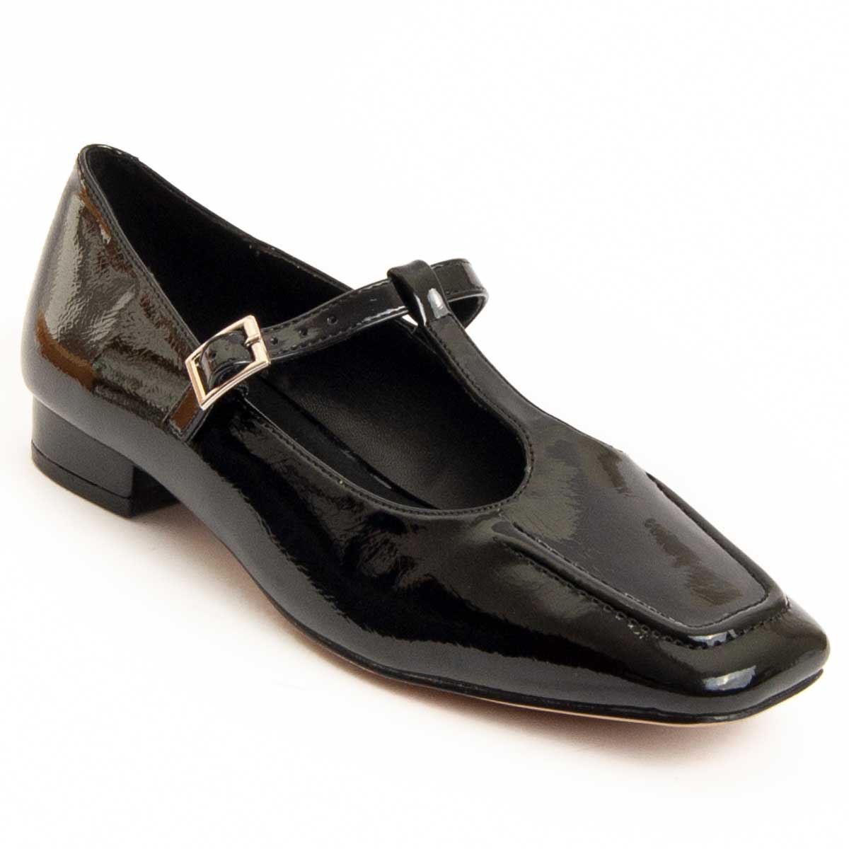 Lack-Ballerinas mit T-Riemen und Karree-Spitze