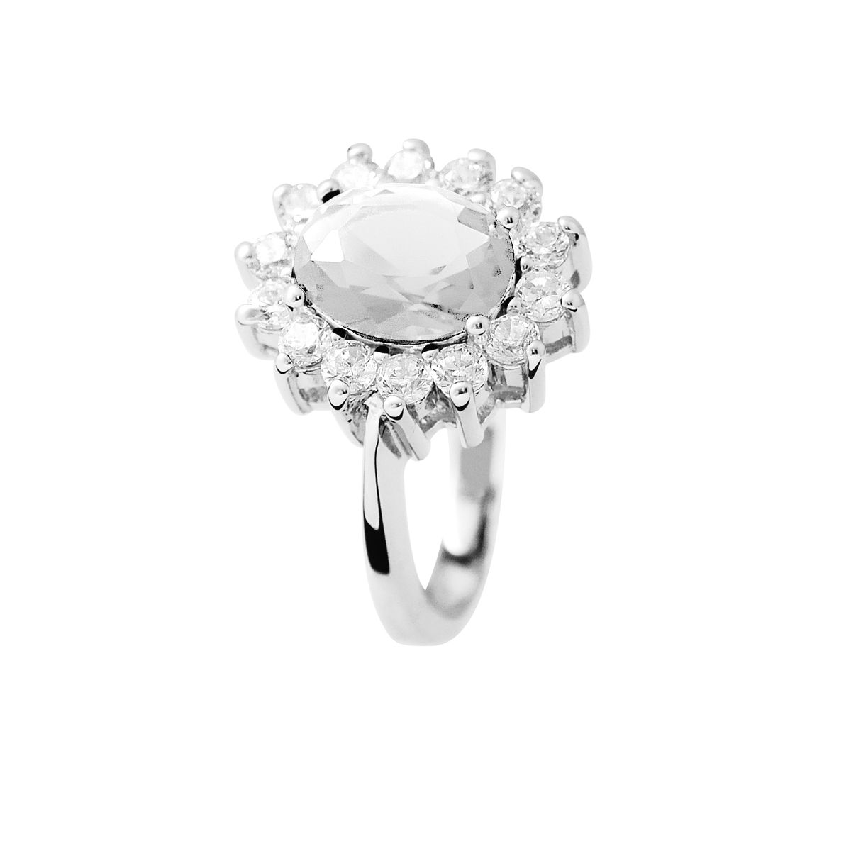 Funkelnder Halo-Ring mit ovalem Kristall