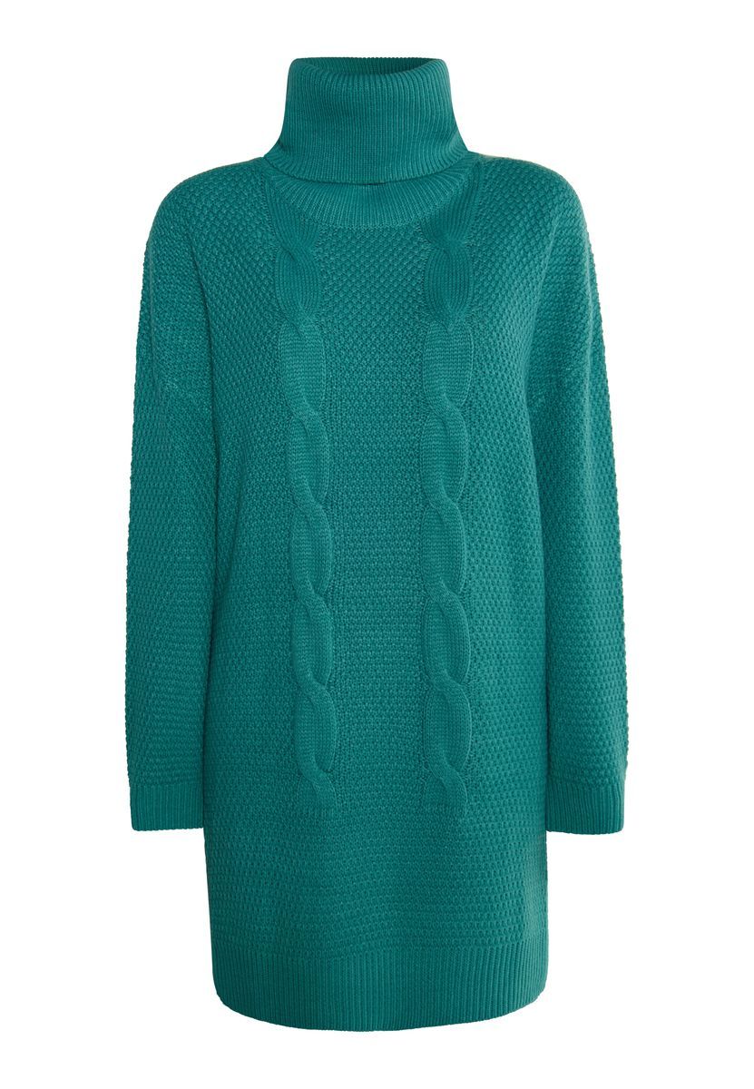 Strickkleid mit Rollkragen und Zopfmuster