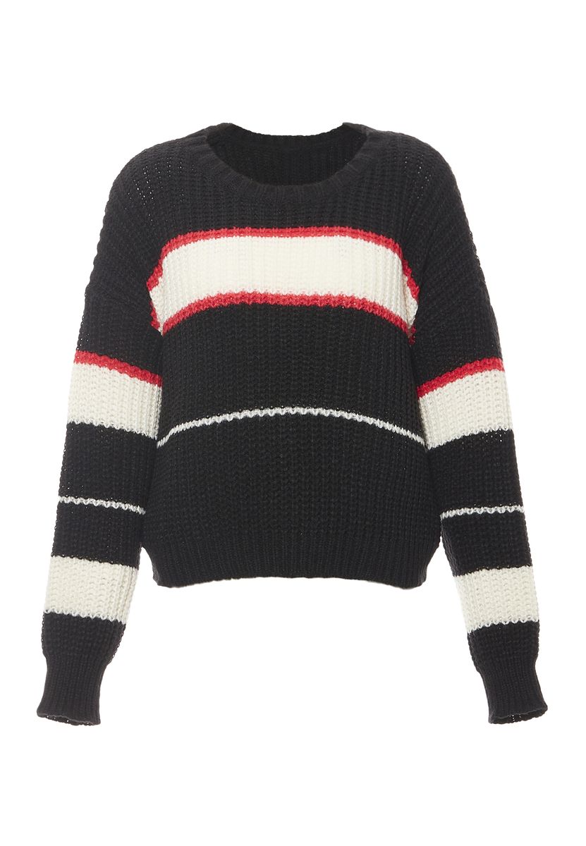 Gestreifter Grobstrick-Pullover