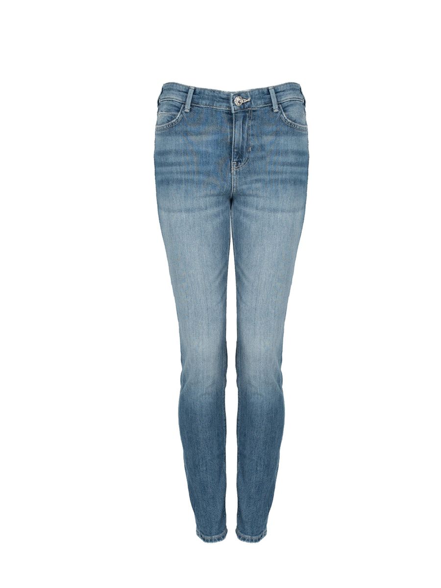 Skinny-Jeans mit mittlerer Leibhöhe und Fransen