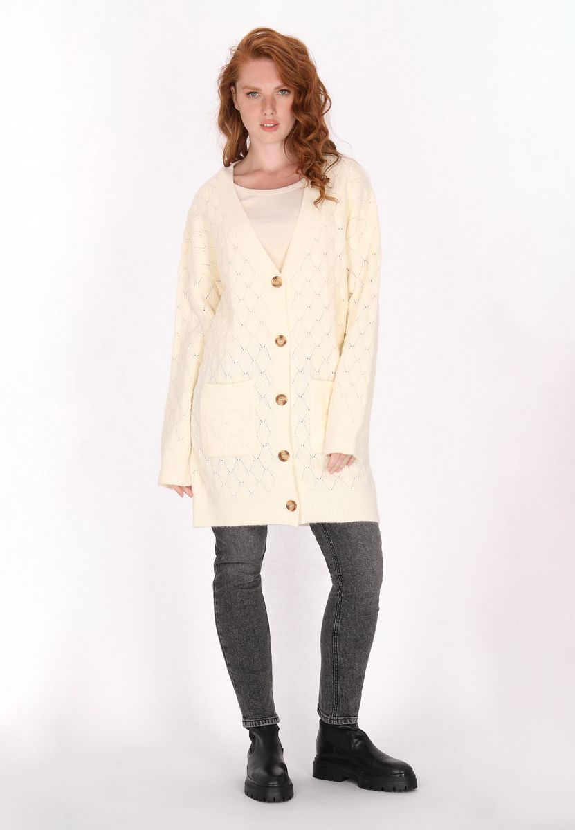 Gemütlicher langer Cardigan mit Rautenmuster