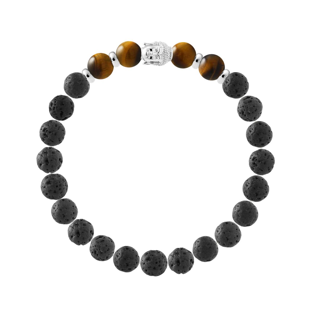 Buddha-Armband aus Lava und Tigerauge