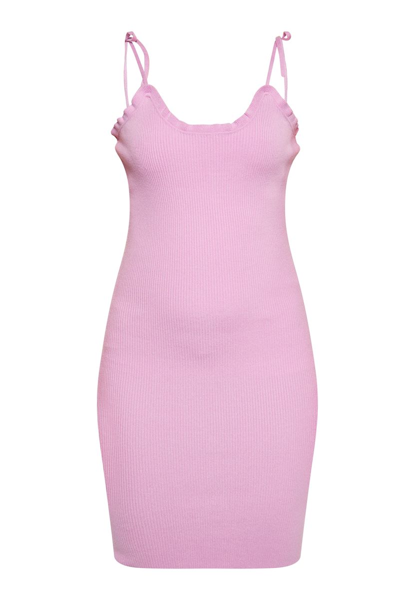 Geripptes Minikleid mit Rüschen und Schleifen