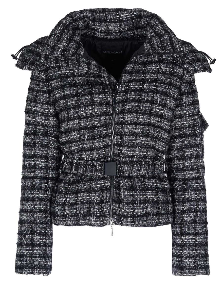 Gesteppte Bouclé-Jacke mit Gürtel