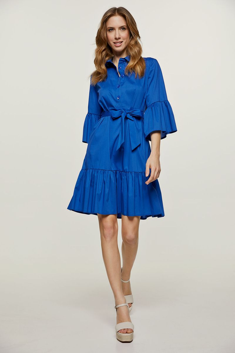 Gestuftes Popeline-Kleid mit Glockenärmeln