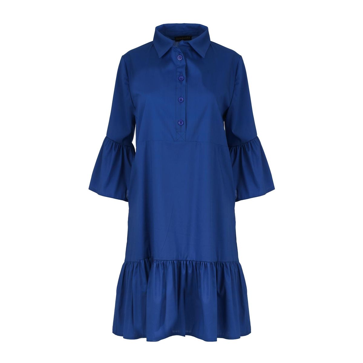 Gestuftes Popeline-Kleid mit Glockenärmeln