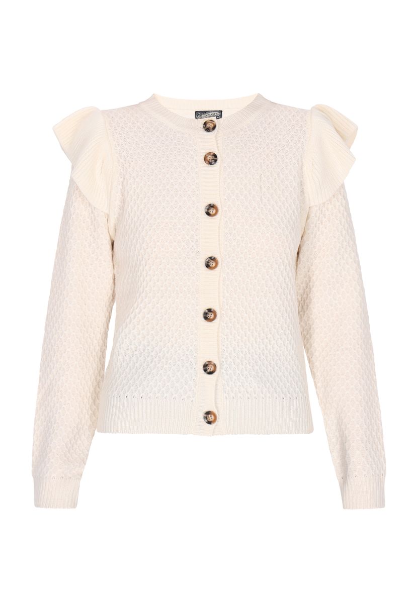 Strukturierte Strickjacke mit Rüschenschultern