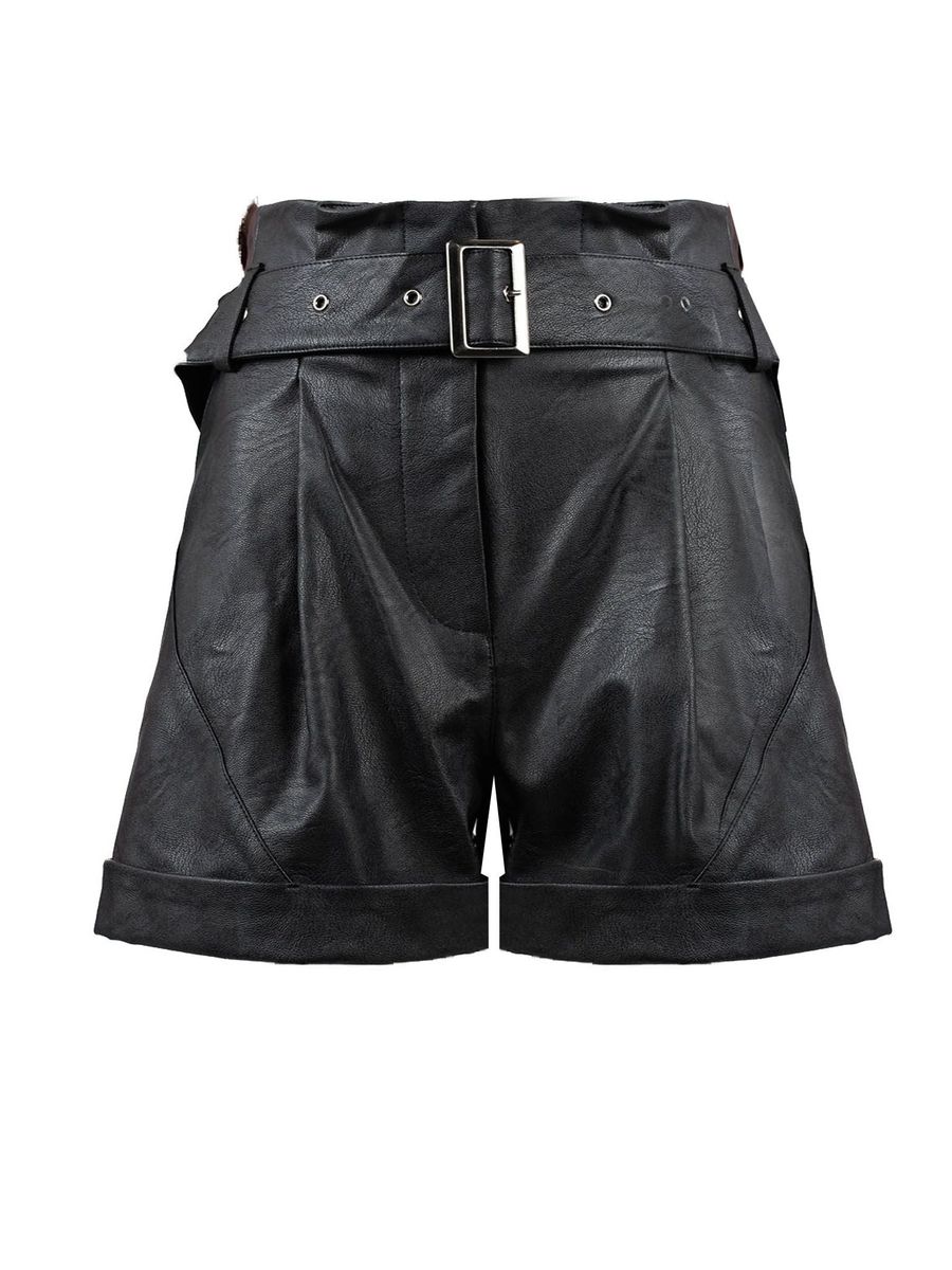 Taillenhohe Kunstleder-Shorts mit Falten