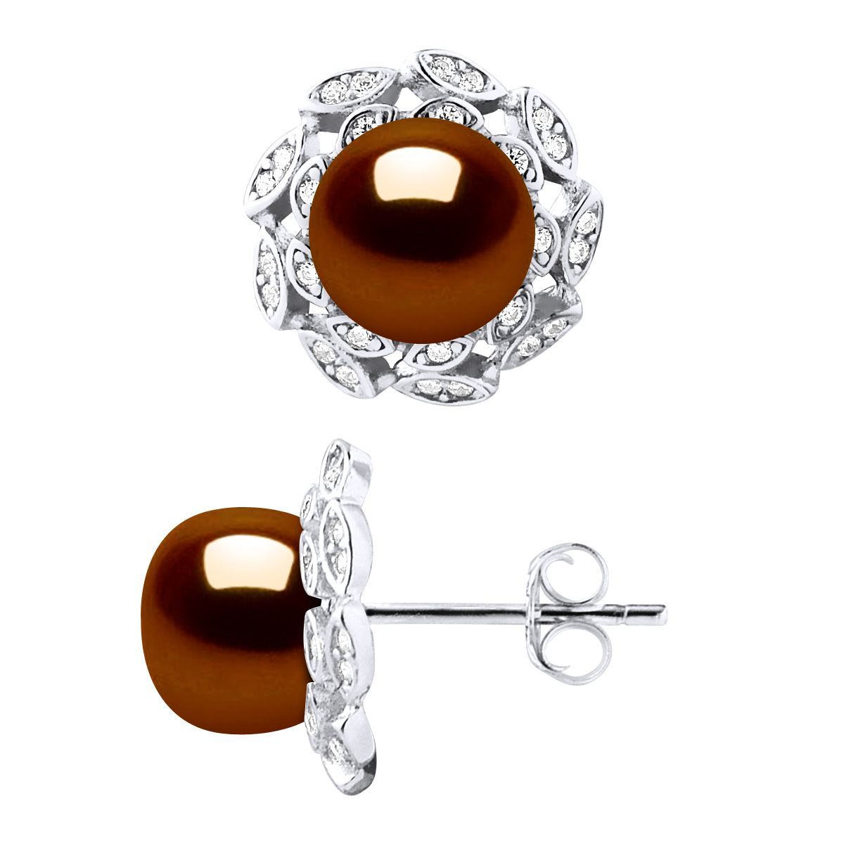 Elegante Blumen-Ohrstecker mit Schokoperlen