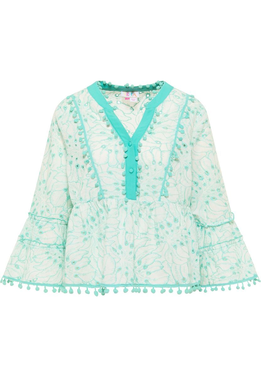 Bestickte Boho-Tunika mit Pompons