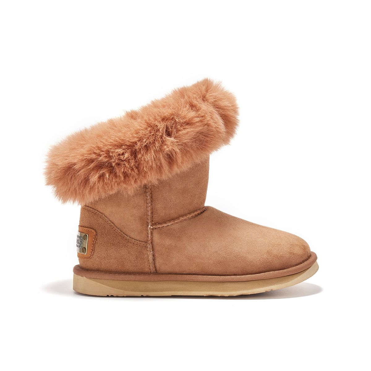 Kurze Lammfellstiefel mit Pelzbesatz
