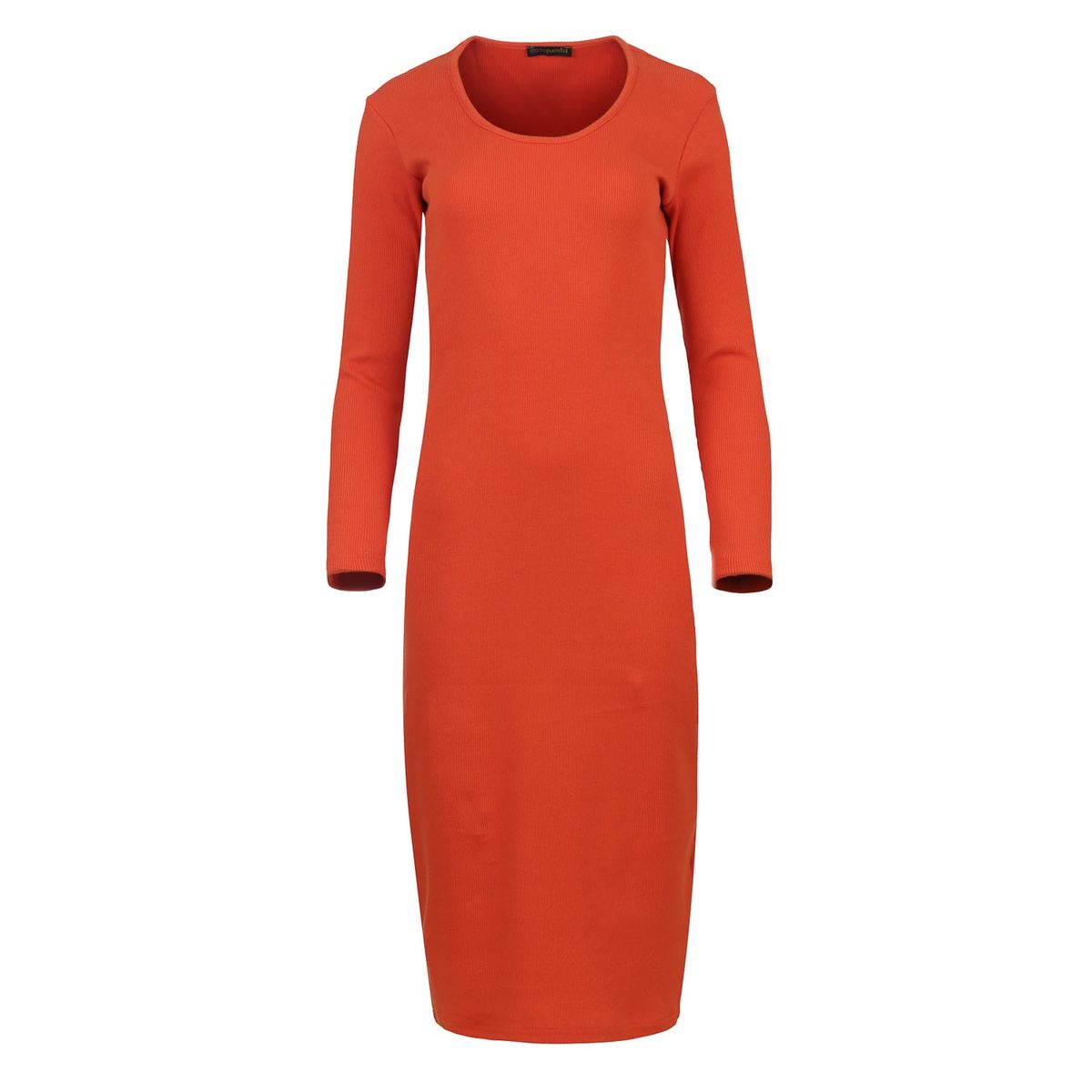 Elegantes geripptes Langarm-Midikleid