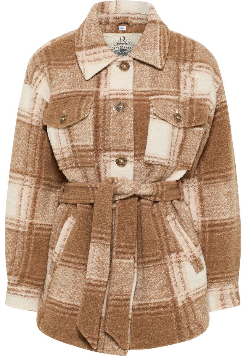 Karierte Wollmisch-Hemdjacke mit Gürtel