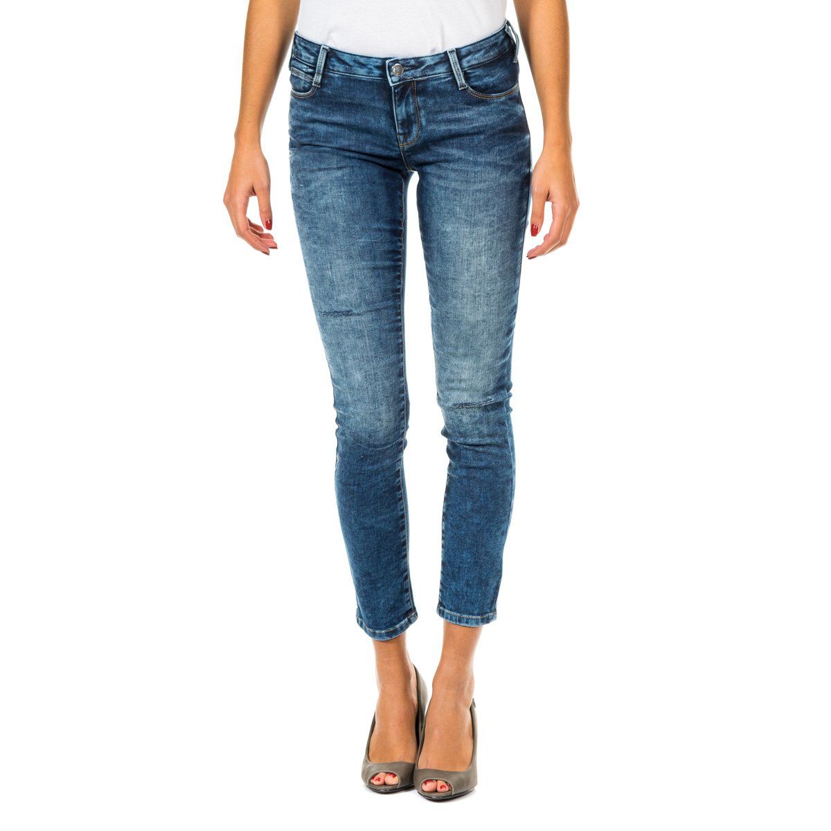 Schmal geschnittene Distressed Denim Jeans