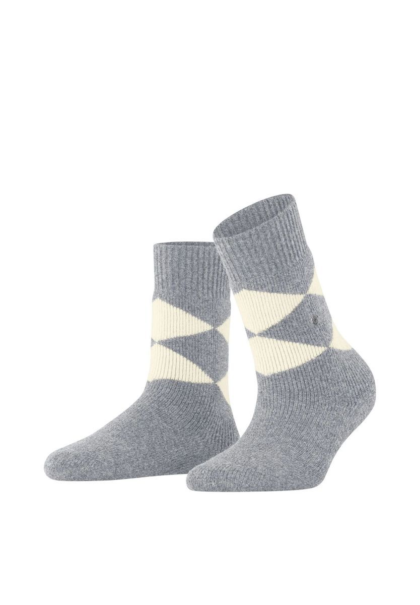 Plüsch-Wollmischsocken mit Rautenmuster