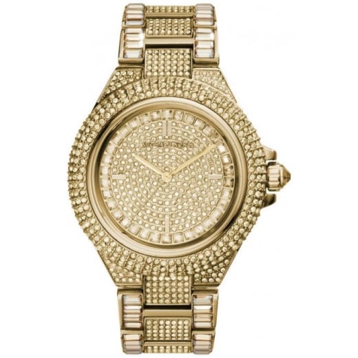 Glamouröse Goldfarbene Armbanduhr mit Pavé-Kristallen