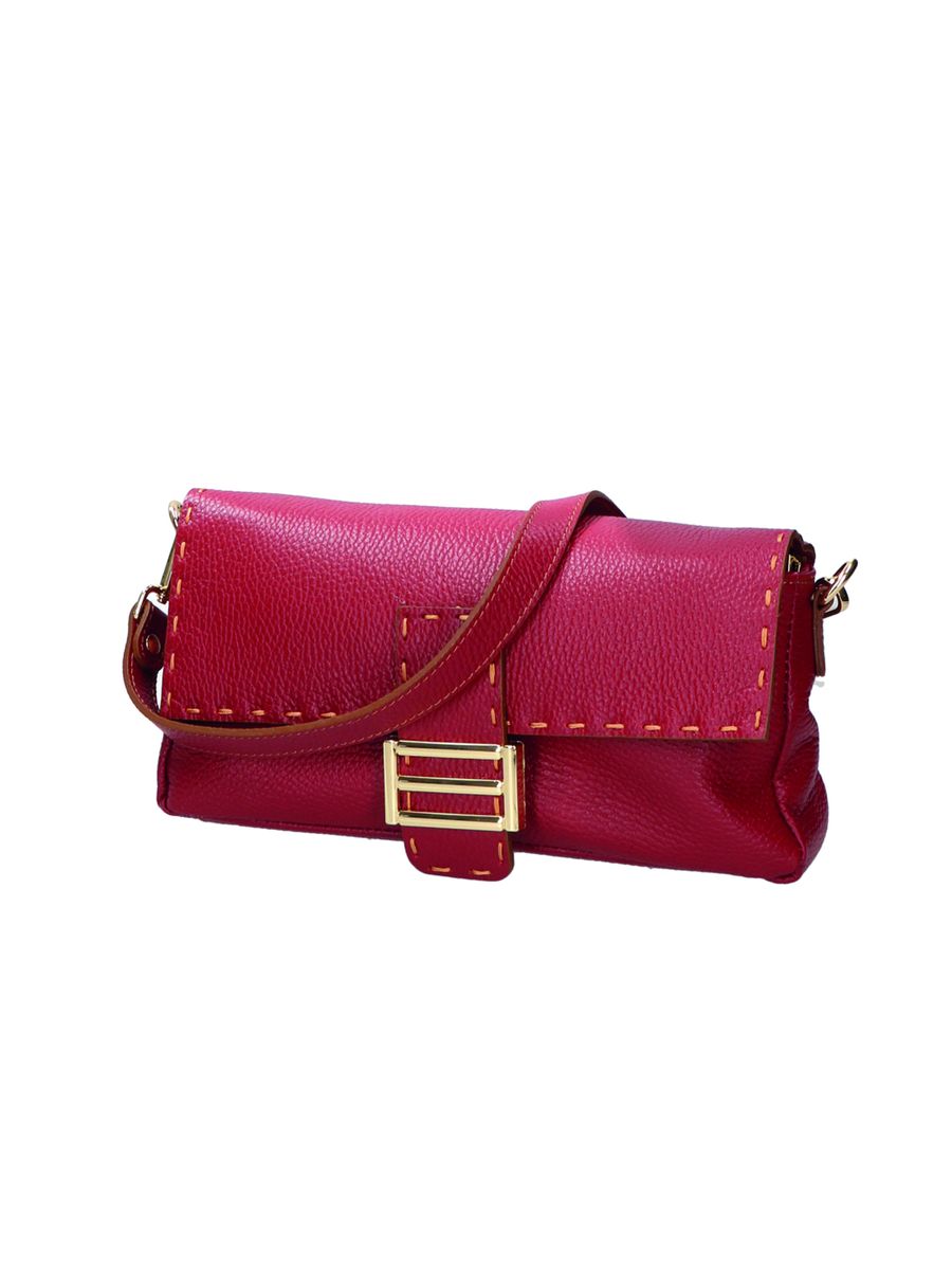 Baguette-Tasche aus genarbtem Leder mit Schnalle