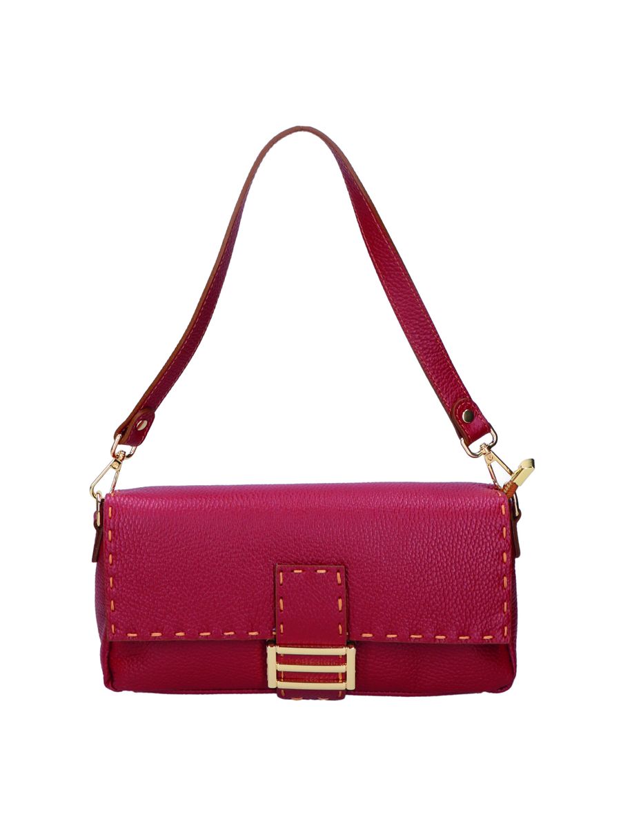 Baguette-Tasche aus genarbtem Leder mit Schnalle