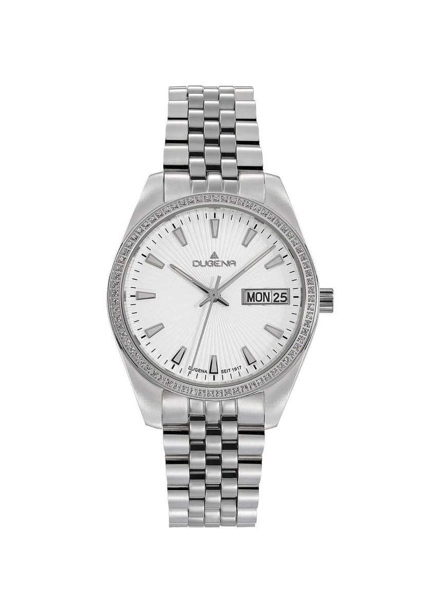 Elegante Silberuhr mit Steinbesetzter Lünette