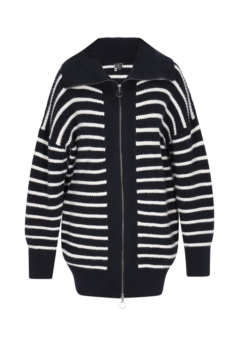 Gestreifte Grobstrick-Strickjacke mit Reißverschluss