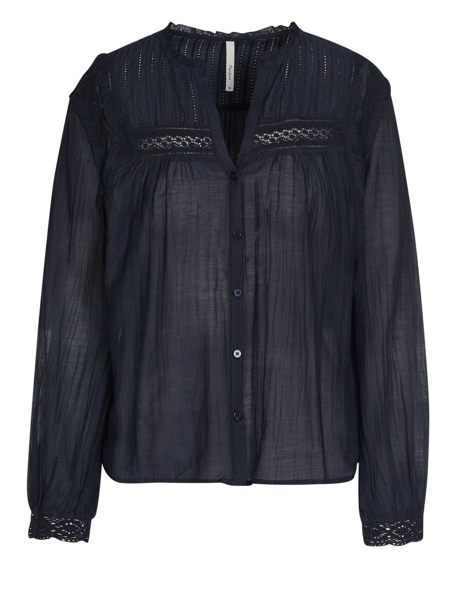 Bluse mit Spitzenbesatz und Crinkle-Optik