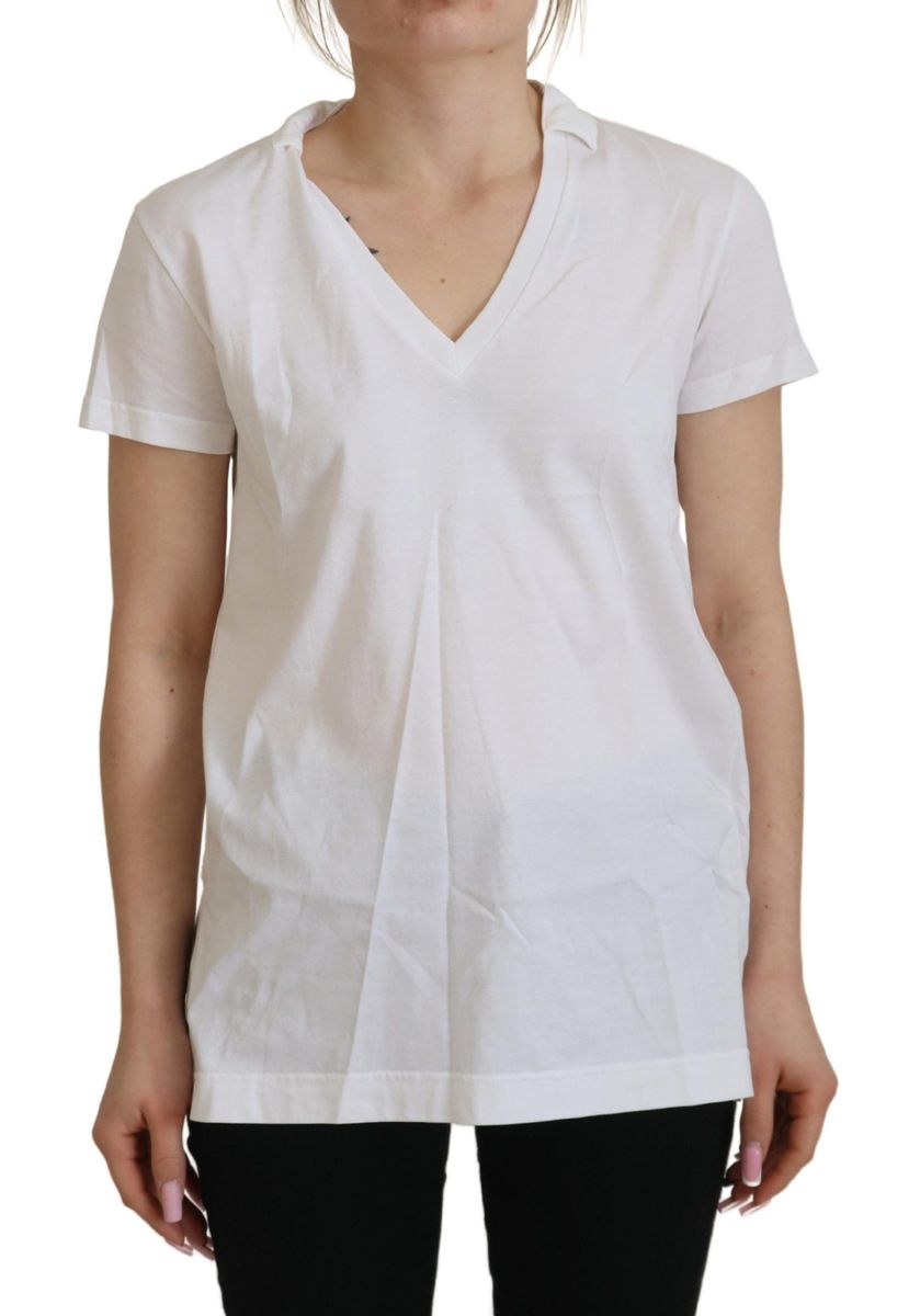 Baumwoll-T-Shirt mit V-Ausschnitt und Logodetail