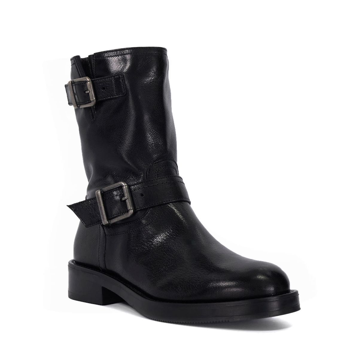 Leder-Bikerstiefel mit doppelter Schnalle