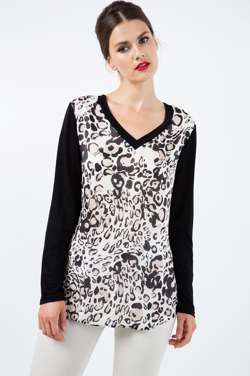 Tunika mit Leopardenprint und V-Ausschnitt