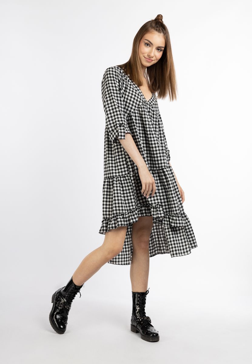 Gestuftes Gingham-Midikleid mit Volants