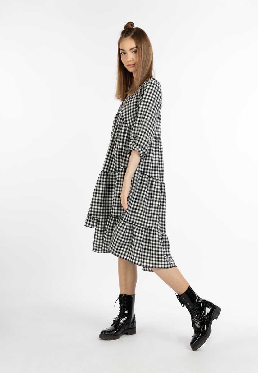 Gestuftes Gingham-Midikleid mit Volants