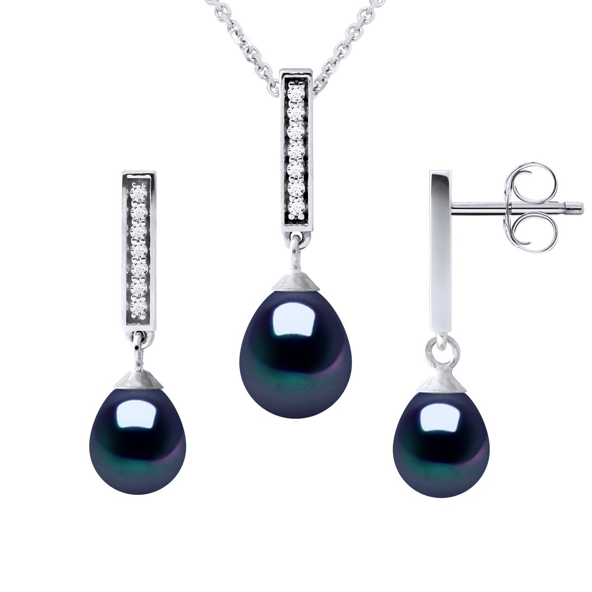 Schmuckset mit schwarzen Tropfenperlen