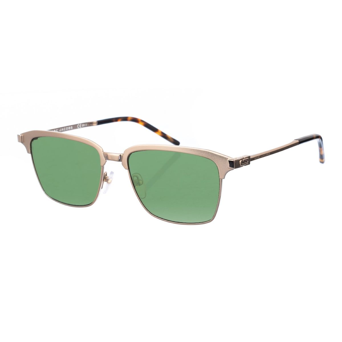 Eckige Metall-Sonnenbrille mit grünen Gläsern