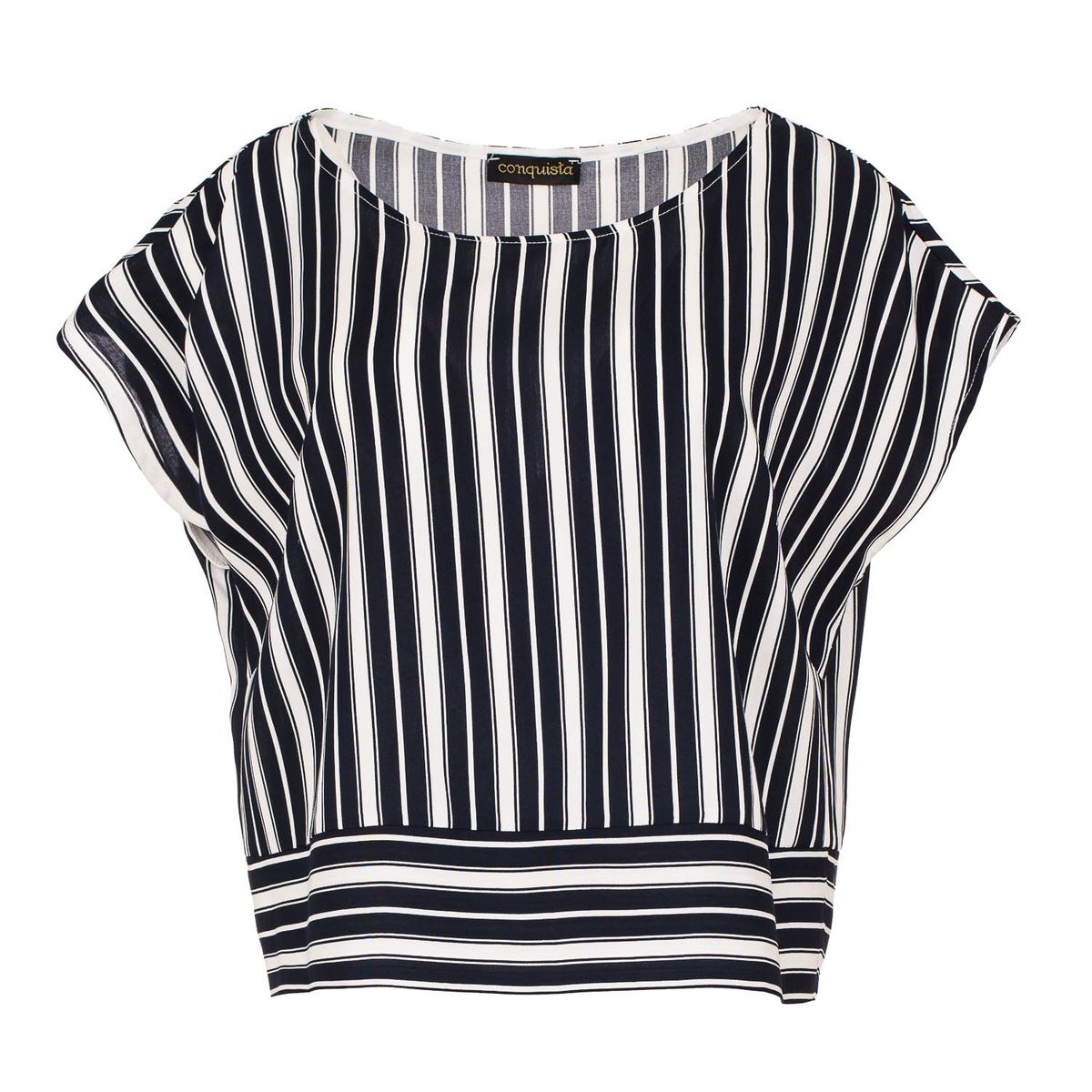 Gestreiftes Bootausschnitt-Top mit breitem Saum