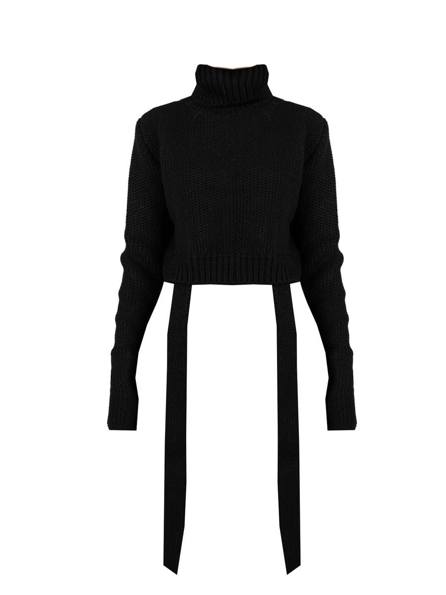 Kurzer Rollkragenpullover mit Bändern