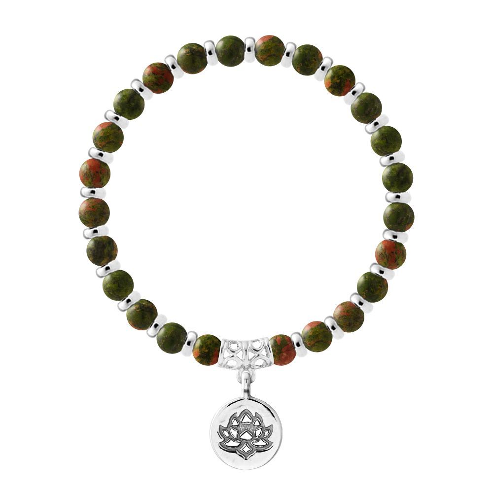 Elastisches Unakit-Armband mit Lotus-Anhänger