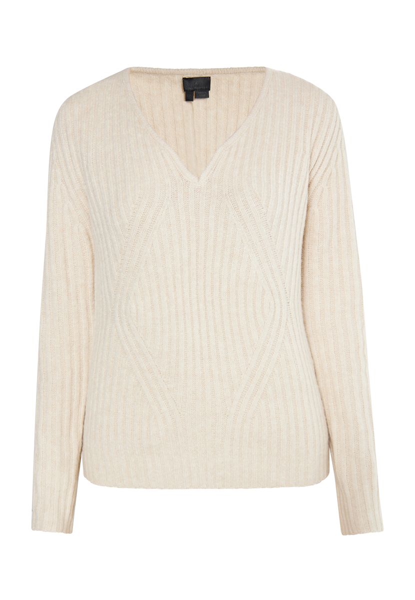 Rippstrickpullover mit V-Ausschnitt und Strukturmuster